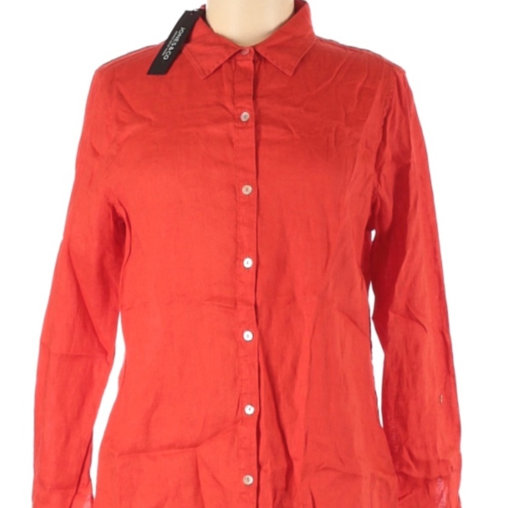 NWT Jones & Co pink orange linen long sleeve shirt SZ XL